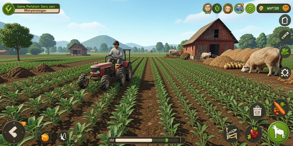 Tampilan gameplay interaktif dan menarik dalam MVP789, menampilkan aktivitas pertanian.