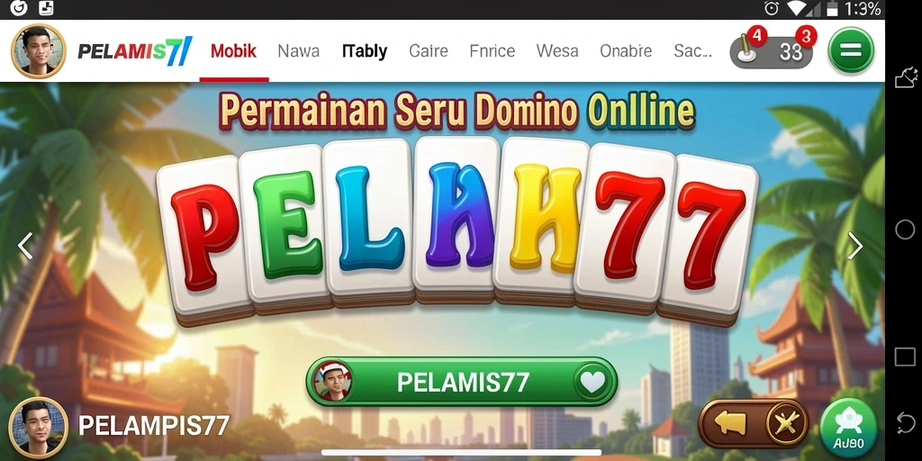 Screenshot gameplay PELAMIS77 menampilkan aksi seru permainan domino.