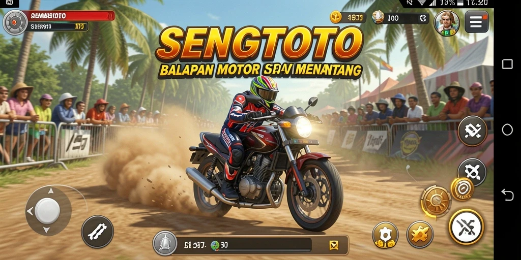 Gameplay SENGTOTO menampilkan balapan motor yang cepat dan menantang.